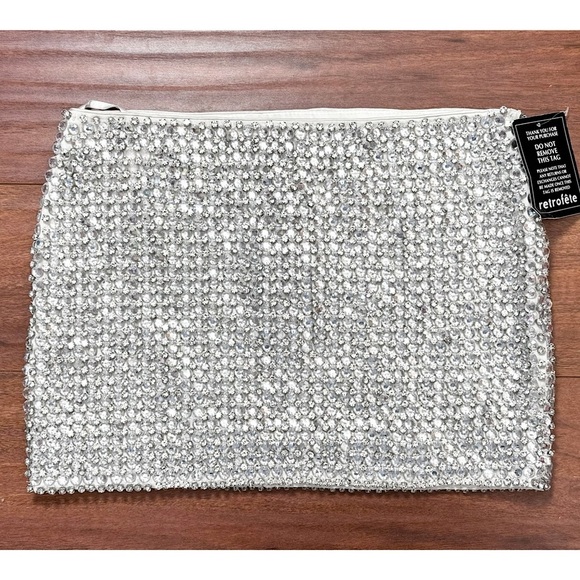 NWT RETROFETE Hand Stitched Crystal & Iridescent Bead Embellished Mini Skirt S - Picture 5 of 12